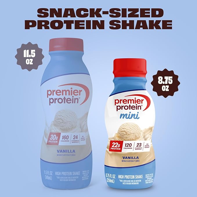 Premier Protein Shake MINIs Vanilla 22g Protein 120 Calories No Added Sugar 8.75 fl oz 12 Pack