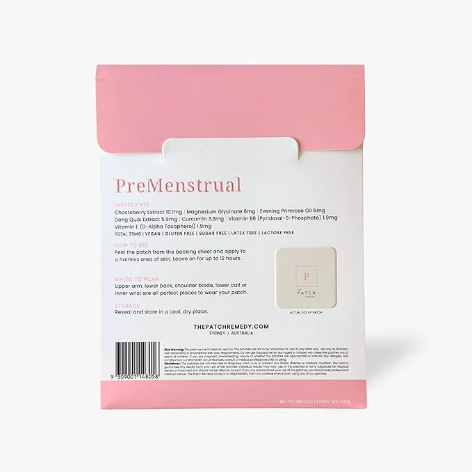 The Patch Remedy Pre Menstrual Patch | Chasteberry Magnesium Evening Primrose Dong Quai B6 &amp Vitamin E | 30 Patches