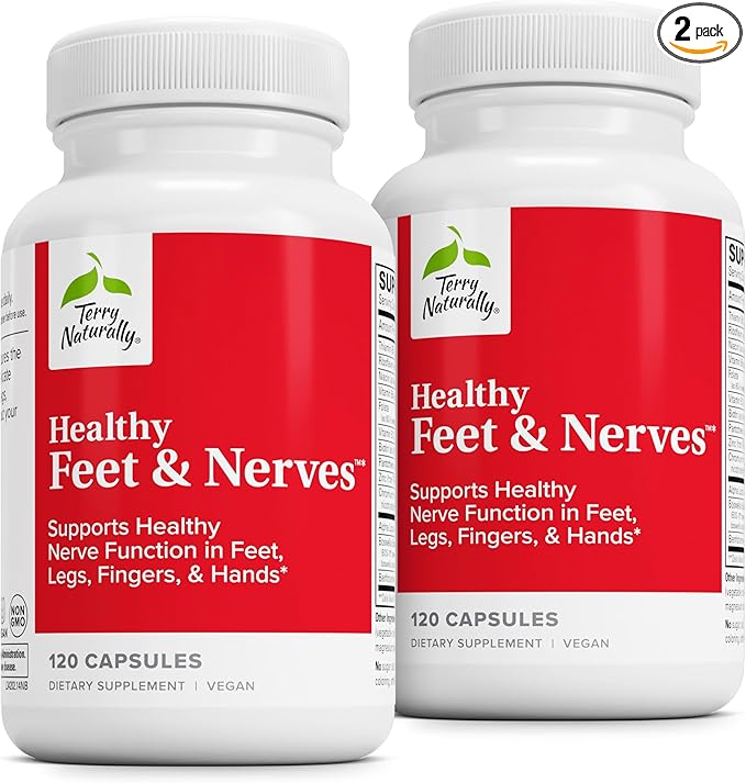 Terry Naturally Healthy Feet &amp Nerves - Herbal Supplement with Bioactive Vitamin B12 - Circulation &amp Nerve Health Support Supplement - Vegan Capsules with Boswellia Serrata - 120 Capsules (Pac