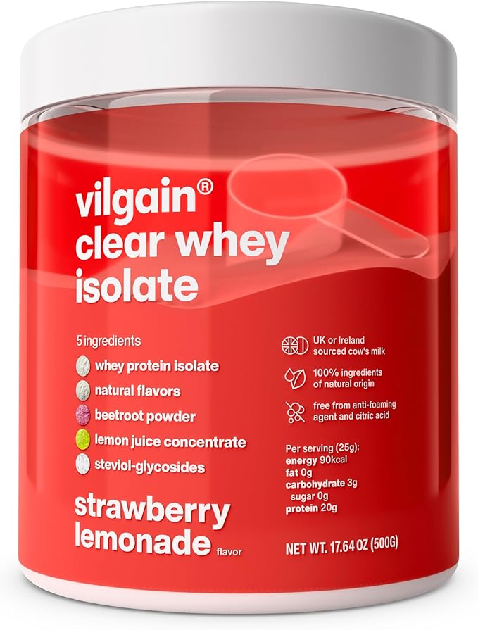 Clear Whey Isolate Fresh Fruity Protein Flavour Sweetened with Stevia Over 85% Protein Natural Ingredients No Artificial Flavours and Dyes (17.64 oz) (Strawberry Lemonade)