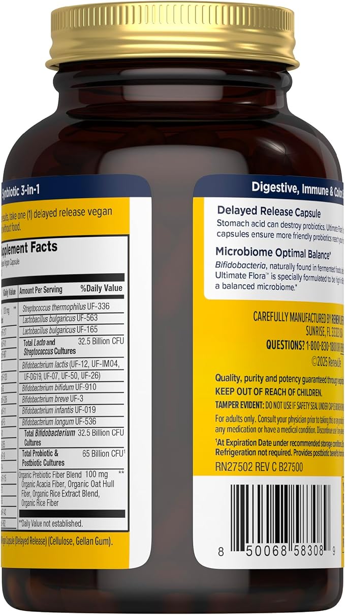 Renew Life Ultimate Flora Probiotics for Men 65 Billion CFU Delayed Release Vegan Capsules | Digestive Health | Immune Health | Dairy Free | 30 Count