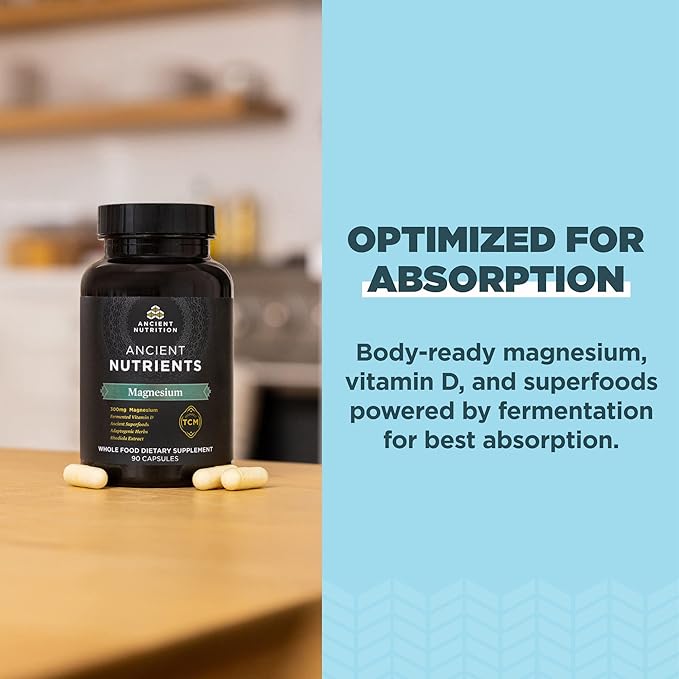 Ancient Nutrition Magnesium Capsules 90 Count + Vitamin D Capsules 60 Count