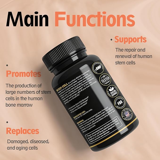 Stem Cell Activation Formula 60 Capsules with Vitamin D and B12 Youth and Longevity Support Maintain Youth and Longevity Patented StemCell Activation Fomula (1 Bottle (60 softgels))