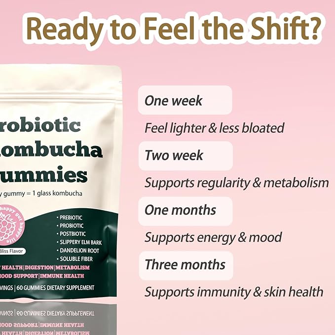 Infuse Probiotic Kombucha Gummies – 60 Gummies with Prebiotics Postbiotics &amp FiberIncludes Slippery Elm Dandelion Root &amp MCT OilSupports Digestive Health Bloating Relief &amp Gut Suppor