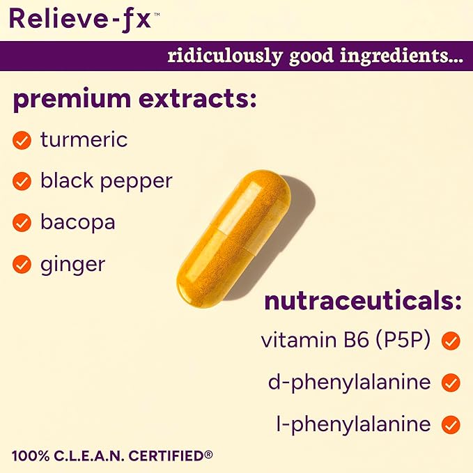 PPO Lab® Relieve-fx™ DLPA Boswellia Turmeric Ginger Supplement for Inflammation Health Heart Gut Cramps Joint Stress Relief Factors as Curcumin Boswellic Acid Black Pepper Extract 90 Capsules