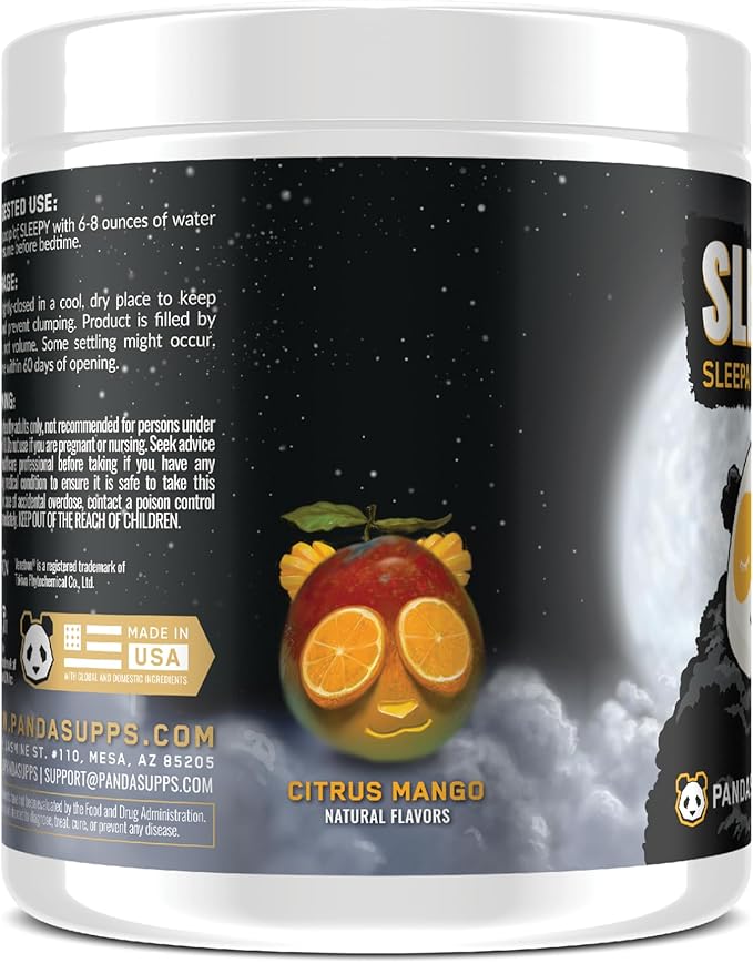 Underground Bio Labs Panda Supps – Sleepy 3.0 Natural Sleep Aid Formula: 5mg Melatonin 300mg GABA Chamomile Extract (Citrus Mango) 30 Servings