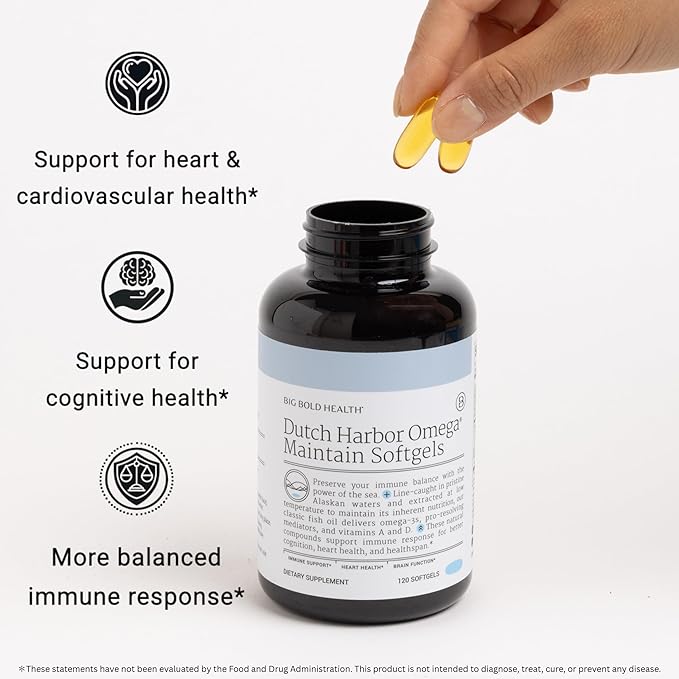 Big Bold Health Dutch Harbor Omega Maintain Softgels - Premium Alaskan Cod Liver Oil (120 Count) - Sustainably Sourced Omega-3 Supplement with EPA DHA DPA - Natural Vitamins A &amp D - MSC Certifie