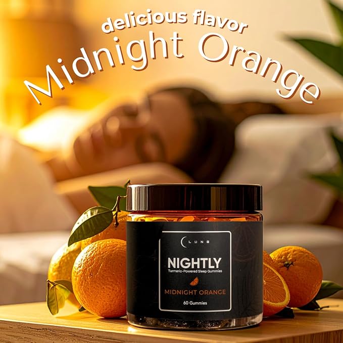 Lune Nightly Extended Release Sleep Gummies - 2mg Melatonin with 5-HTP Valerian Root &amp Turmeric - All Night Sleep Support Blood Orange Flavor 100% Vegan 60 Count