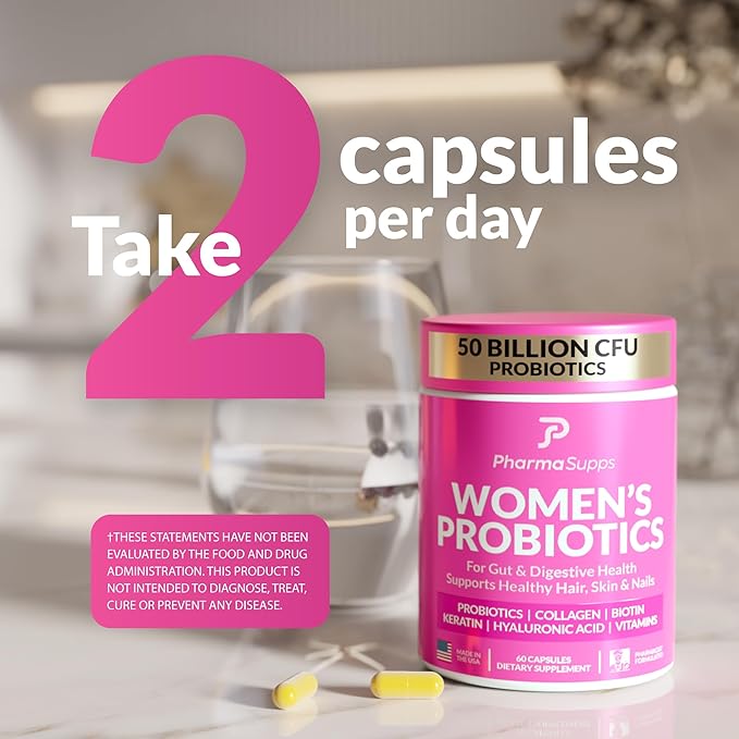 Advanced Women's Probiotics for Gut Health with Hair Skin &amp Nails Vitamins Support - 50 Billion CFU w/Collagen Biotin &amp Keratin - Probiotic Supplement for Digestive Health &amp Bloating Re