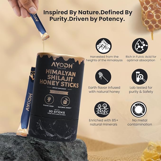 Honey sticks She lajit Honey Sticks for Women/Men Shilajit Honeysticks 30 Count Pure Himalayan Classic Shilajit Supplement Honeysticks Made W Fulvic Acid &amp Natural-Honey Supports Strength