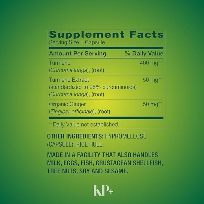 KP+ Turmeric Curcumin with Ginger Powder | 500 mg Dietary Supplement | General Wellness | 180 Vegetarian Capsules | Pack of 2