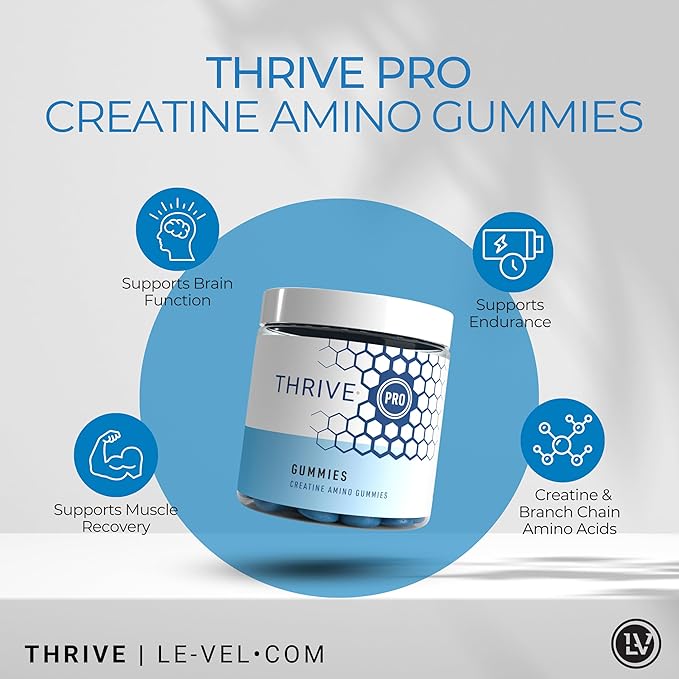 Le-Vel Thrive PRO Gummies - Creatine Nutritional Supplement Gummies 60 Count - Supports Brain Function Muscle Recovery Endurance 30 Servings