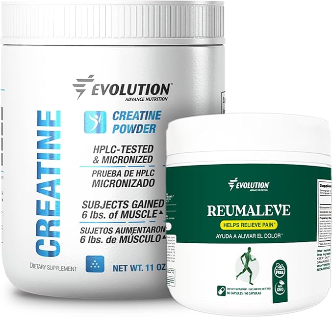 Evolution Advance Nutrition Reumaleve – Joint Support Supplement – Glucosamine Non-GMO (60 Capsules)+Creatine Monohydrate Powder 5000mg