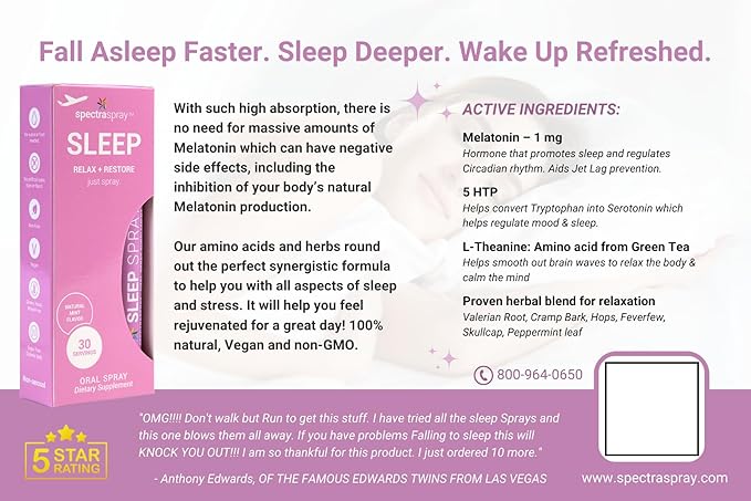 Spectraspray Sleep Support Spray Supplement 3 Pack - Supports Restfulness and Good Night's Sleep 90 Servings of Fast Acting Sleep Aid 30 Day Supply per Spray