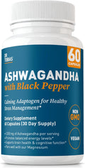 Dr. Tobias Ashwagandha Capsules - 1300mg Organic Ashwagandha Root Extract Per Serving with Black Pepper | Calming Adaptogen Energy &amp Focus Supplement (60 Vegetarian Capsules)