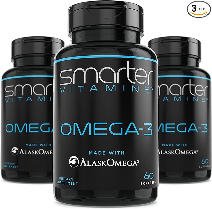 (3 Pack) Smarter Omega 3 Fish Oil Berry Flavor Burpless Tasteless 2000mg DHA EPA Triple Strength Brain Made with AlaskOmega®