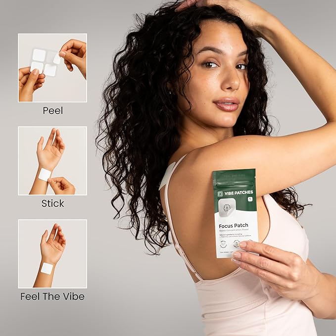Focus Patch | Wearable Wellness for Focus Support with L-Theanine and Lion’s Mane | Long Lasting Patch for 10 Hours | Vegan &amp Latex Free | 4 Patches Per Pack 3 Pack