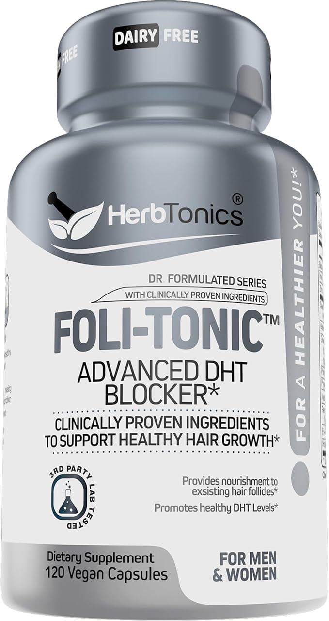 Hair Growth Vitamins for Women &amp Men | DHT Blocker with Saw Palmetto &amp 10000mcg Biotin Foli Tonic Hair Growth Supplement – Supports Fuller Thicker Hair Appearance Non-GMO 120 Vegan Capsule
