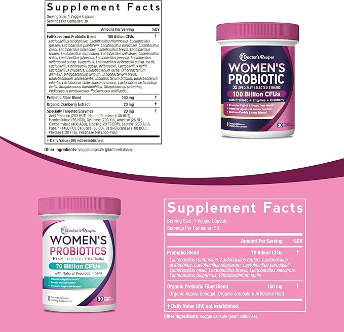 Doctor's Recipes Women’s Probiotics Bundle Vaginal Urinary Digestive &amp Immune No Yeast Non-GMO Shelf Stable Delayed Release