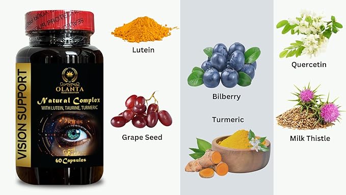 Vision Support Supplement for Eye Health - Vision Support Natural Complex - Bilberry Seeds Milk Thistle Seeds Organic antioxidants and Vitamins - 1 Bottle 60 Capsules