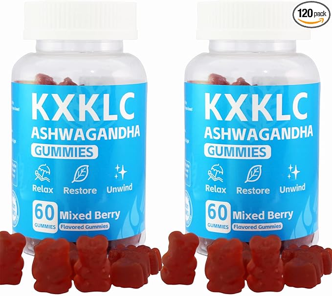 Organic Ashwagandha Gummies 2500mg with Maca Root &amp L-Theanine | Plant-Based Adaptogen Blend | USDA Organic Non-GMO Verified | Mixed Berry Flavor (120Count-2Pack)
