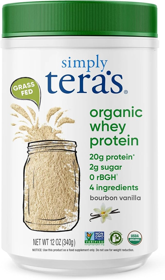 simply tera's Organic Whey Protein Powder - Grass Fed Vanilla Whey Protein Powder Clean Made Without Artificial Sweeteners Non-GMO Kosher rBGH-Free Organic - 12 Oz