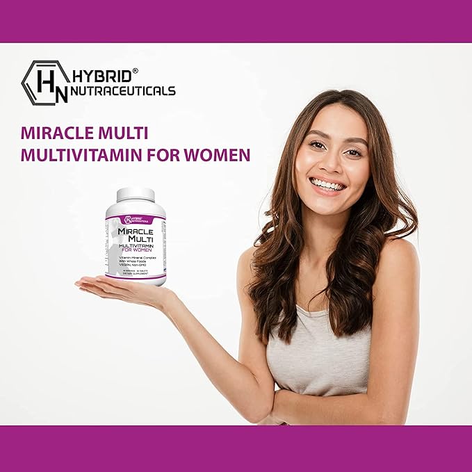 Hybrid Nutraceuticals MiracleMulti Women Multivitamin with Probiotics Biotin Folic Acid Enzymes + Fruit &amp Vegetable Blend - Immune Support Heart Health Energy: 60 Servings (Non-GMO) (2)