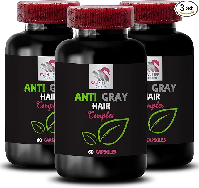 Anti Gray Hair Pills - Anti Gray Hair Complex - Color Renewal Care Gray Hair Supplement Vibrant Hair Hair Shade Correction Hair Glow Fresh Tone Natural Color Revival 3 Bottles 180 Capsules