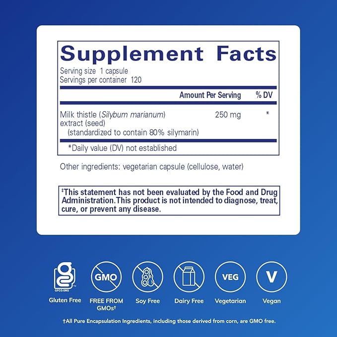 Pure Encapsulations Silymarin - 250 mg Milk Thistle Per Capsule - Liver Health Support - Antioxidants Supplement - Non-GMO &amp Vegan - 120 Capsules