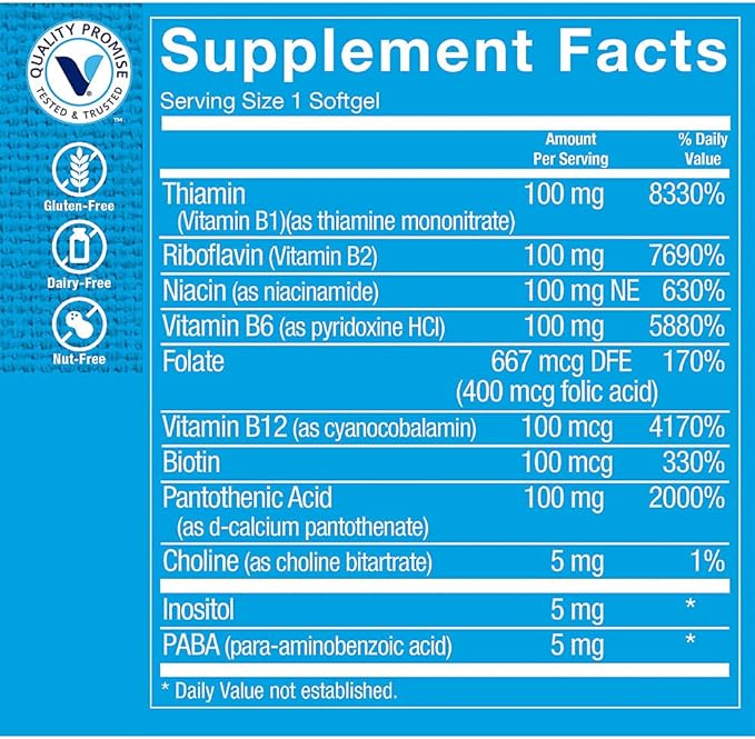 The Vitamin Shoppe Vitamin B-Complex - Energy Metabolism &amp Nervous System Support Complete B Vitamins (100 Softgels)
