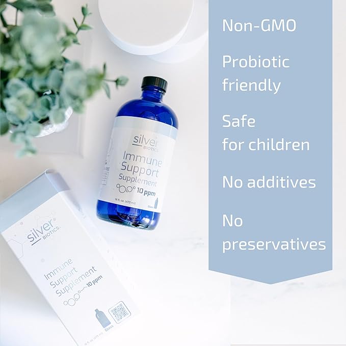 Silver Biotics Multivalent SilverSol Technology Ag₄O₄ 10 PPM Immune Support | Bio-Hacking Immune Building Natural Support (16 Fl Oz Glass Bottle)