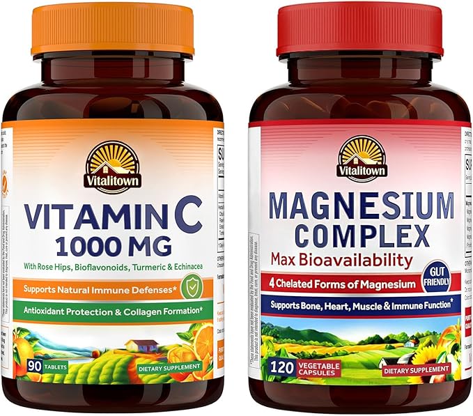 Vitalitown Magnesium Complex Supplement 500mg and Vitamin C Complex 1000mg