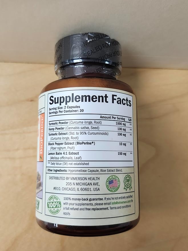 Turmeric Curcumin Supplement with Hemp Seeds &amp Lemon Balm Extract – Joint Health &amp Mobility – with Black Pepper for Absorption – Natural Joint Supplement for Men &amp Women