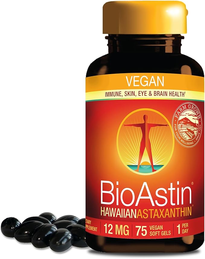 Nutrex Hawaii Vegan BioAstin Hawaiian Astaxanthin - 12mg 75 Softgels - Farm-Direct Premium Antioxidant Supplement to Support Eye Skin Joint &amp Immune System Health - Non-GMO &amp Gluten-Free