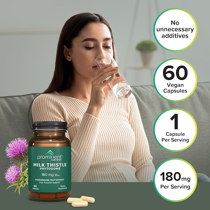 Prominent Nutrition Milk Thistle Phytosome Clinically Researched Siliphos Milk Thistle Extract for Liver Function Detox and Cleanse Support Standardized to 29% Sylibin 180 mg - 2 Pack