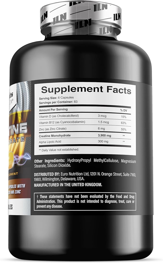 Iron Labs Nutrition Creatine Monohydrate (500 Capsules) - 3900mg Per Serving - Unflavoured Capsules - High Strength Creatine for Men &amp Women