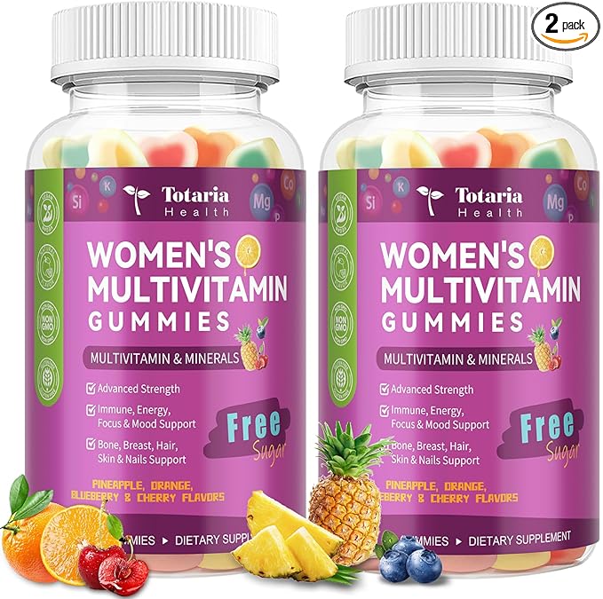 Totaria 2PCS Sugar Free Womens Multivitamin Gummies with Iron Women's Multivitamin w/Vitamins C D3 K2 B12 Filled Gummies for Daily Nutritional Support| Immune Support| Skin Health Mixed Flavors