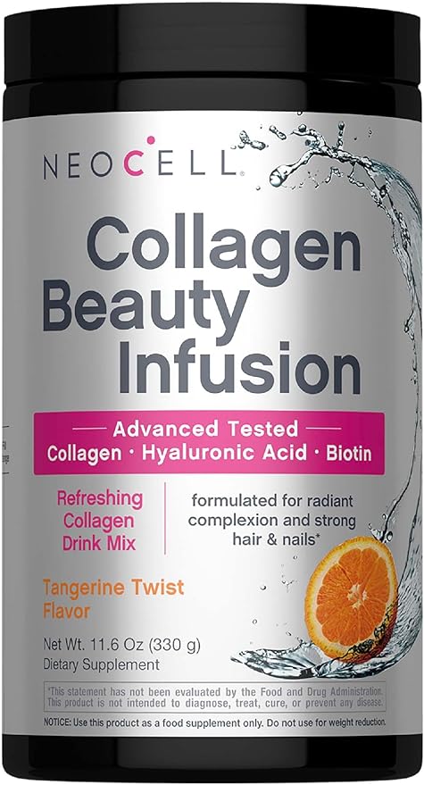 NeoCell Collagen Peptides Powder | 11.6 oz | Grass Fed Bovine | with Biotin and Hyaluronic Acid | Tangerine Twist Flavored | Beauty Infusion Drink Mix | Hair Skin &amp Nails
