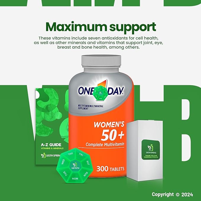Women's 50+ Multivitamin 300 Tablets with Bundle Exclusive Vitamins &amp Minerals - A to Z - Better Ligth&ampSpring Guide + Weekly Pill Organizer (3 Items)