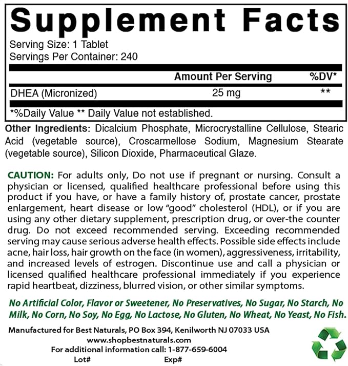 Best Naturals Dhea 25mg &amp Ashwagandha Extract 500 Mg