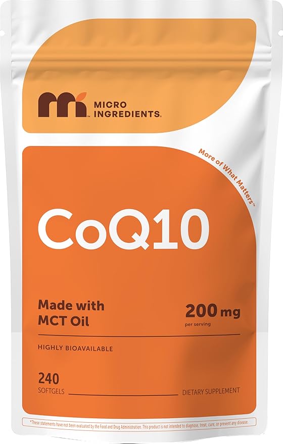 Micro Ingredients CoQ10 200mg Per Serving 240 Softgels | Made with Coconut MCT Oil | Coenzyme Q10 (Ubiquinone) | Non-GMO