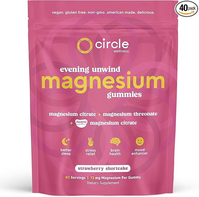 Evening Unwind Magnesium Gummies 40 ct - Magnesium Citrate + L-Threonate + Chamomile + L-Tryptophan for Relaxation &amp Sleep