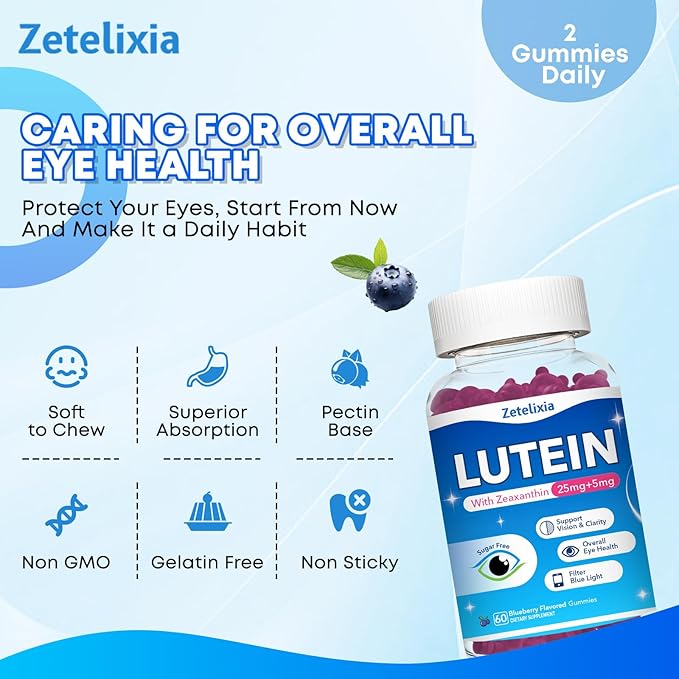 2 Pack Lutein Gummies 12 in 1 Lutein and Zeaxanthin Supplements Eye Vitamins Gummies for Adults Eye Health Supplement with Multiple Vitamin for Promoting Eye &amp Vision - 120 Gummies