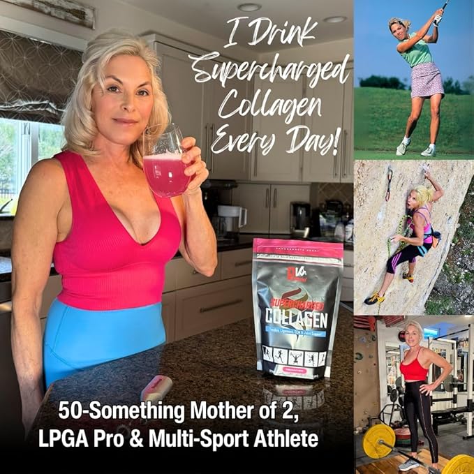 PhysiVantage Supercharged Collagen Peptides Powder - Hydrolyzed Collagen for Joint Tendon Ligament &amp Skin Health Support - Pomegranate Keto Paleo 16oz | Enhanced with Vitamin C BCAAs Grass