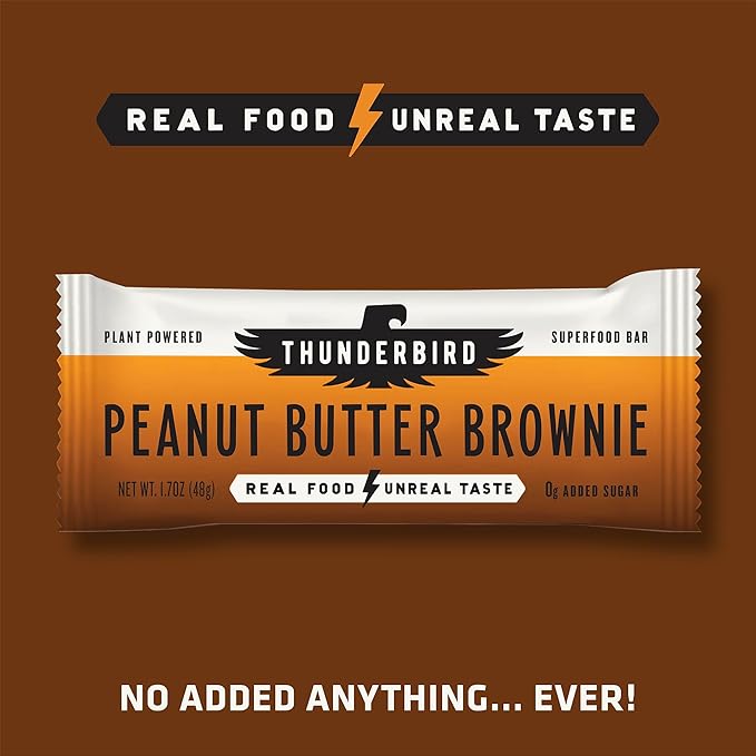Thunderbird Bars Energy Snack Gluten-Free with Protein Healthy Real Food Vegan Non-GMO No Added Sugar (12 Count 1.7 oz. Bars) (Peanut Butter Brownie)