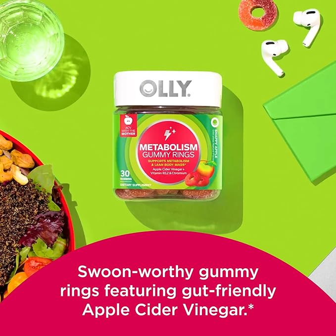 OLLY Happy Hoo-Ha Probiotic for Women Vaginal Health Capsules 25 Count &amp Metabolism Gummy Rings for Energy 30 Count