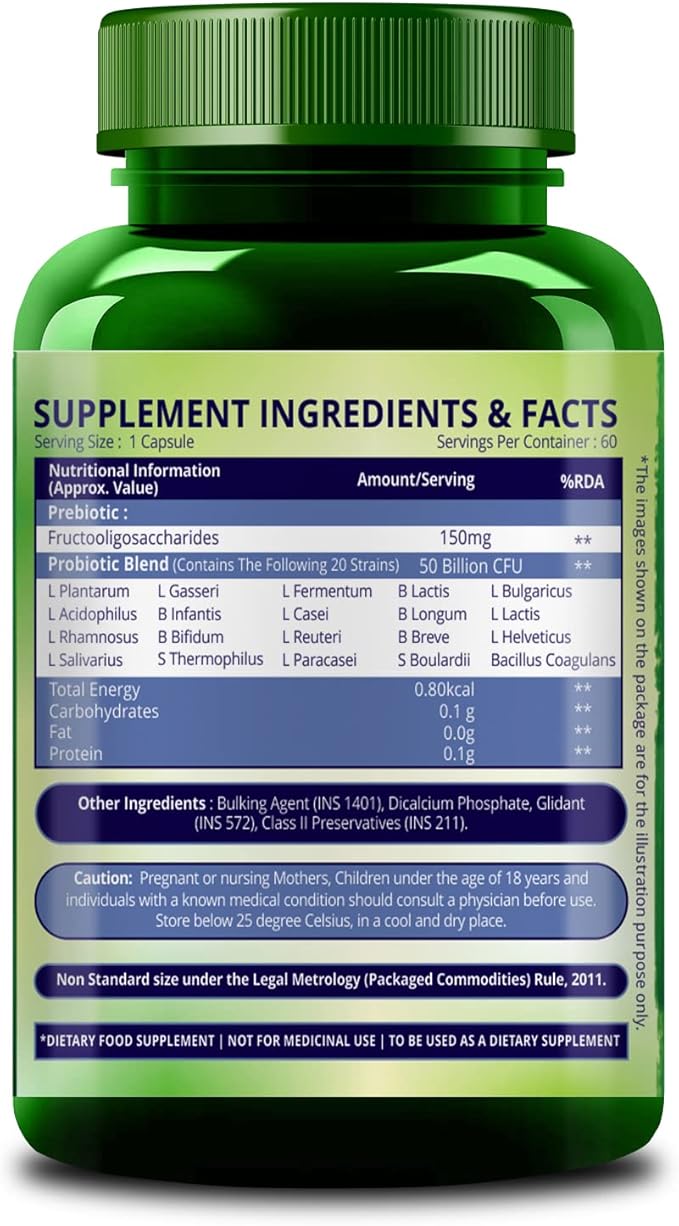 Himalayan Organics Probiotics 50 Billion CFU 150mg with Prebiotics | 10X Better Digestion &amp Immunity | Improve Gut Health - 60 Veg Capsules