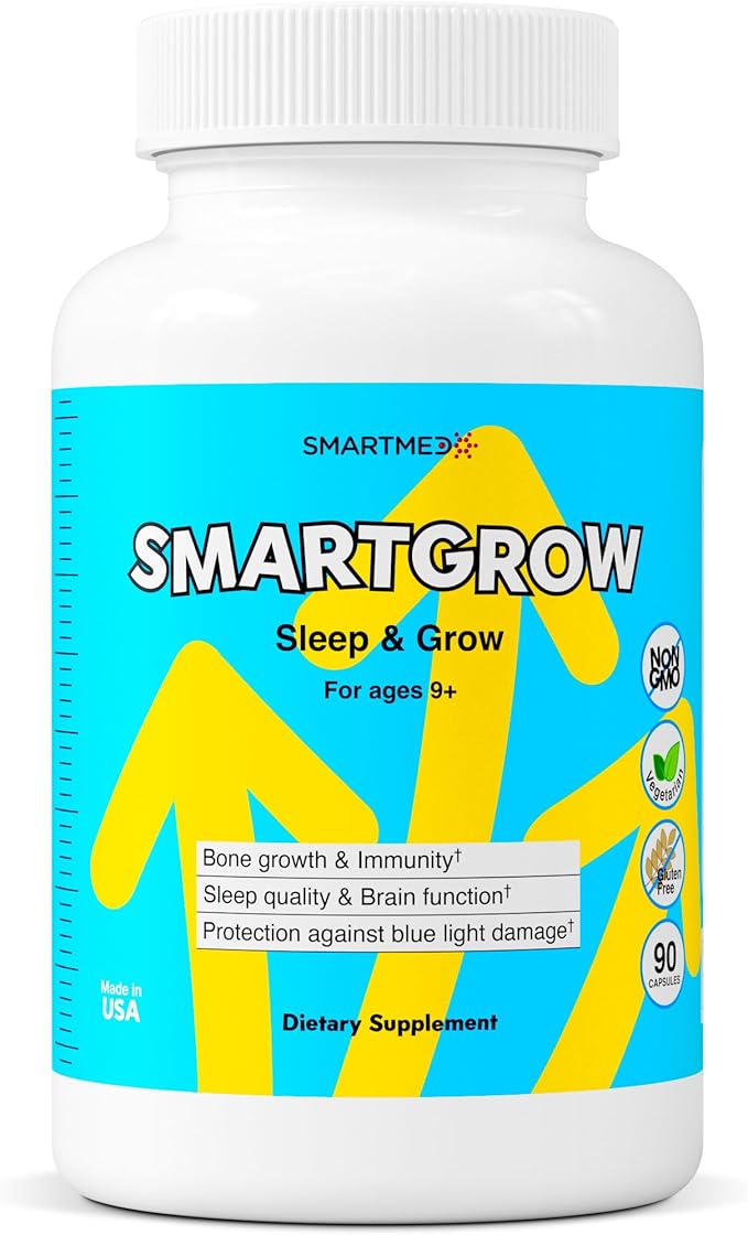 SMARTGROW 5-in-1 Promote Strong Bones Eye &amp Health Calcium Vitamin D3 Amino Acids – Sleep Aid Immune Support Brain &amp Eye Health – 90 Capsules