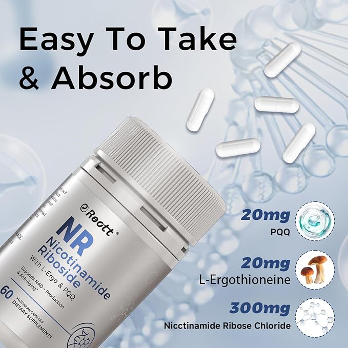 NR Nicotinamide Riboside Supplement 300mg Supports NAD+ Boosting 60 Capsules with L-Ergothioneine and PQQ for Cell Health &amp Healthy Aging