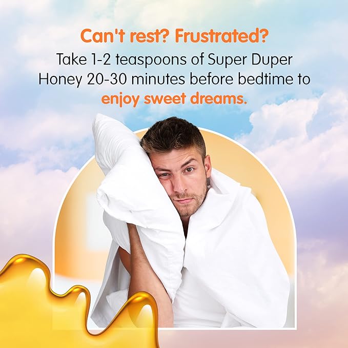 SUPER DUPER HONEY Calming Honey with 10mg Melatonin per Serving - Sweet Dreams &amp Tranquil Sleep - Pure Raw Unfiltered &amp Natural Formulation - Cinnamon Flavor - Made in USA - 1 Pound Jar